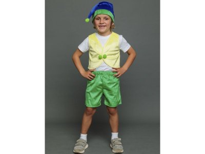 Костюм карнавальный Пуговка Гномик Тоша шорты, жилет, колпак 1-00469934_2