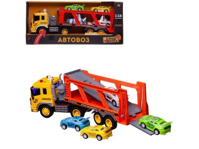 Игрушка Abtoys Спецтехника Автовоз с 4 машинками, свет/звук мультиколор 100475299