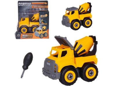 Машинка-конструктор Abtoys Спецтехника Городские службы Бетономешалка, с отверткой мультиколор 100475300