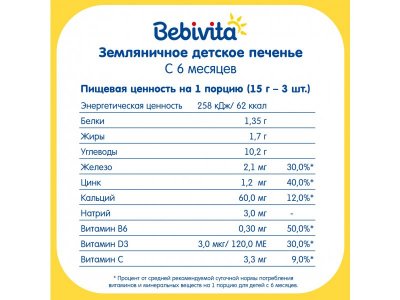 Детское печенье Bebivita земляничное, 80 г 1-00480134_5