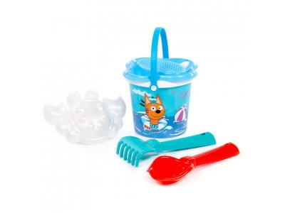 Песочный набор Полесье Три кота и море приключений: ведро, ситечко, совок, грабельки, формочка 1-00480506_6