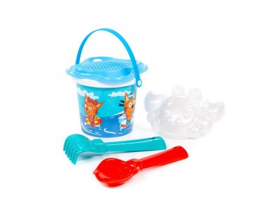 Песочный набор Полесье Три кота и море приключений: ведро, ситечко, совок, грабельки, формочка 1-00480506_5