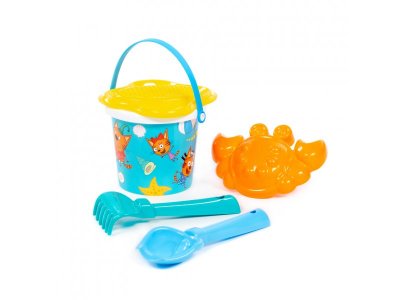 Песочный набор Полесье Три кота и море приключений: ведро, ситечко, совок, грабельки, формочка 1-00480506_4