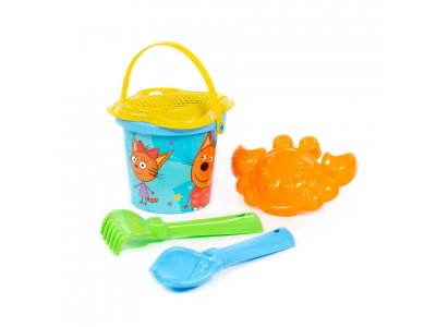 Песочный набор Полесье Три кота и море приключений: ведро, ситечко, совок, грабельки, формочка 1-00480506_7