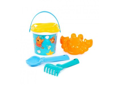 Песочный набор Полесье Три кота и море приключений: ведро, ситечко, совок, грабельки, формочка 1-00480506_9