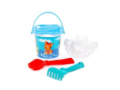 Песочный набор Полесье Три кота и море приключений: ведро, ситечко, совок, грабельки, формочка 1-00480506_11