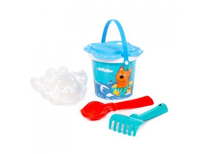 Песочный набор Полесье Три кота и море приключений: ведро, ситечко, совок, грабельки, формочка 1-00480506_16