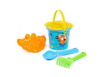 Песочный набор Полесье Три кота и море приключений: ведро, ситечко, совок, грабельки, формочка 1-00480506_18