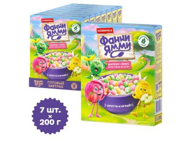 Готовый завтрак Фанни Ямми мультизлаковый Шарики со вкусами яблока, клубники, банана 200 г 1-00446276_2