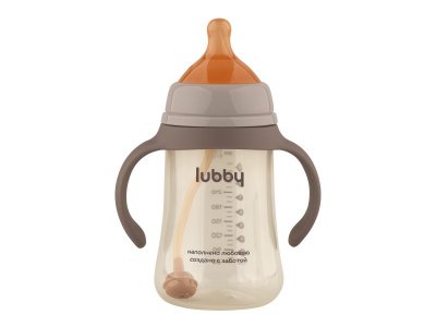 Поильник Lubby 3в1 с носиком, трубочка, соска молочная и ёршик, от 0 мес., сил., 300мл 1-00481069_9