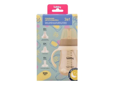 Поильник Lubby с носиком, трубочка, соска молочная и ёршик, от 0 мес., 300мл 1-00481071_8