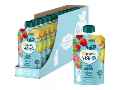Пюре Фрутоняня Десерт из яблок, бананов и клубники 90 г дойпак 1-00078357_3