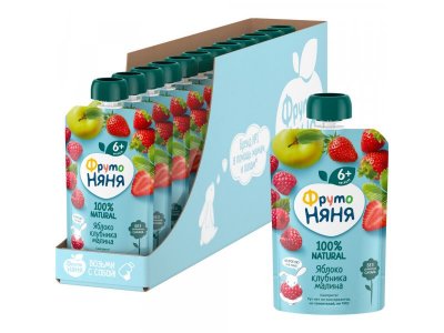 Пюре ФрутоНяня Десерт из яблок, клубники и малины 90 г дойпак 1-00208940_2