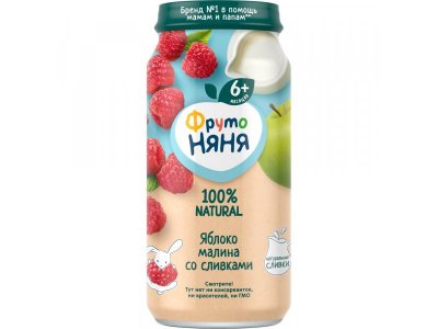 Пюре ФрутоНяня Яблоко малина со сливками 250 г 100385662