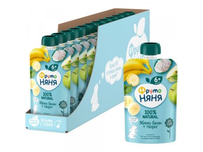 Пюре Фрутоняня Яблоко, банан, творог 90 г дойпак 1-00026351_2