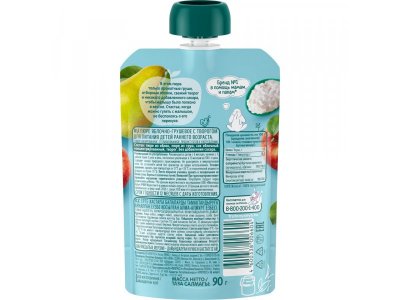 Пюре ФрутоНяня Яблоко, груша с творогом 90 г дойпак 1-00208944_2