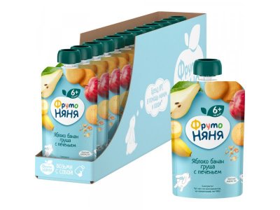 Пюре ФрутоНяня Яблоко, банан, груша с печеньем 90 г дойпак 1-00208946_2