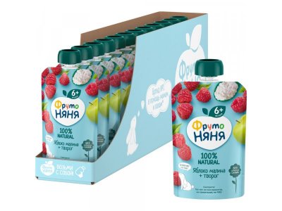 Пюре Фрутоняня, Яблоко, малина, творог 90 г дойпак 1-00226902_3