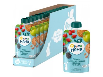 Пюре ФрутоНяня Яблоко, земляника, ежевика с овсяным печеньем 90 г дойпак 1-00262638_3