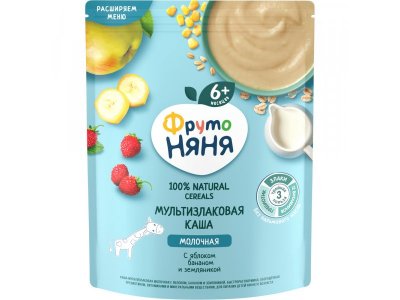 Каша Фрутоняня молочная мультизлаковая с яблоком, бананом и земляникой 200 г пауч 1-00109705_2