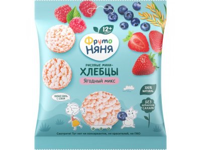 Мини-хлебцы ФрутоНяня рисовые Ягодный микс с яблоком, клубникой, черникой и малиной 30 г 1-00446286_2
