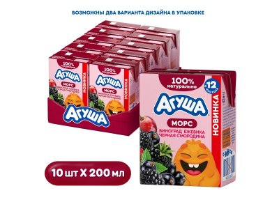 Морс детский Агуша с соком ягод виноград-ежевика-черная смородина, с 12 месяцев, 200мл 1-00483995_2