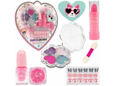 Набор детской косметики Lukky Бьюти Дизайн Beauty Heart 4-х цветн. тени, аппликат., лак для ногтей p 100474368