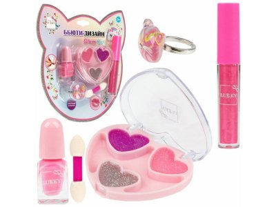 Набор детской косметики Lukky Бьюти Дизайн Glam Cat 3-х цветн. гель-тени с аппликат., лак для ногт. 100474370