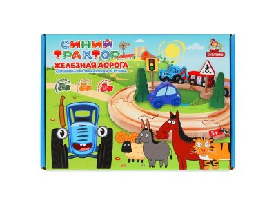 Деревянная железная дорога СИНИЙ ТРАКТОР 21 элемент, коробка Буратино в кор.40шт разноцветный 100475214