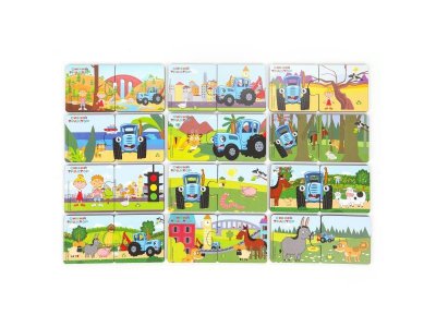 Игрушка деревянная пазл  12,5*6 см. СИНИЙ ТРАКТОР терм. пакет Буратино в кор.15шт 1-00475216_2