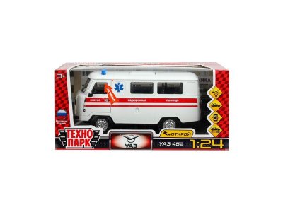 Машина металл свет-звук UAZ УАЗ 452 СКОРАЯ, 18,5 см, св-зв,дв,люк,баг,ин,бел Технопарк в кор.2*18шт разноцветный 100475237