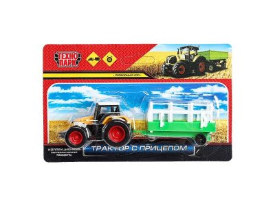 Модель металл ТРАКТОР С ПРИЦЕПОМ 15см, подвижные детали, ассорт. 4 модели Технопарк в кор.2*180шт разноцветный 100475239