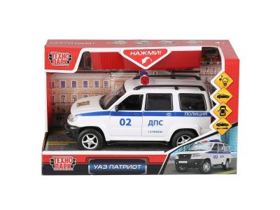 Машина пластик свет-звук УАЗ ПАТРИОТ 21см, отк.дв., багаж., инерц., кор. Технопарк в кор.36шт белый 100475241