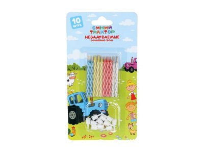 Свечи для торта СИНИЙ ТРАКТОР незадуваемые, 10 шт, блистер ЧУДО ПРАЗДНИК в кор.24*24наб разноцветный 100475249