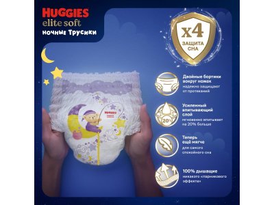 Подгузники-трусики Huggies Elite Soft ночные 5 12-17 кг, 17 шт. 1-00251472_13