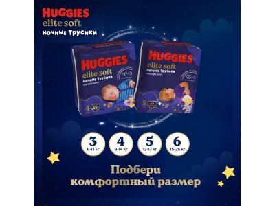 Подгузники-трусики Huggies Elite Soft ночные 5 12-17 кг, 17 шт. 1-00251472_20