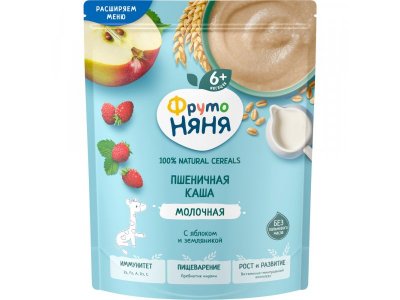 Каша молочная ФрутоНяня пшеничная, яблоко, земляника, 190г 100484974