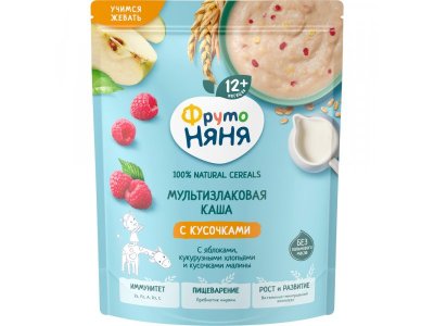 Каша молочная ФрутоНяня мультизлаковая, яблоко, кукурузныехлопья,кус, 190г 100484979