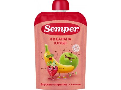 Пюре Semper фруктовое: банан, клубника, яблоко, 100гр 100485074