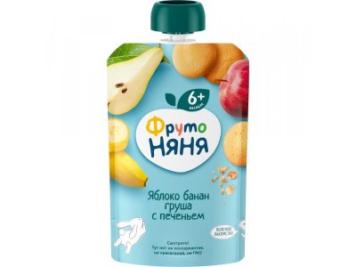 Пюре ФрутоНяня Яблоко, банан, груша с печеньем, 90г 12 шт. 1-00485754_2