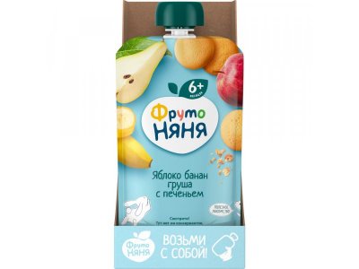 Пюре ФрутоНяня Яблоко, банан, груша с печеньем, 90г 12 шт. 1-00485754_5
