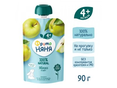 Пюре Фрутоняня Яблоко натуральное, 90г 12 шт. 1-00485759_6