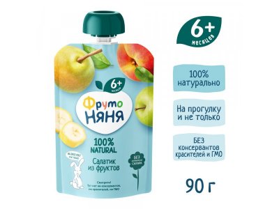 Пюре Фрутоняня Салатик из фруктов 4 фрукта, 90г 12 шт. 1-00485760_2