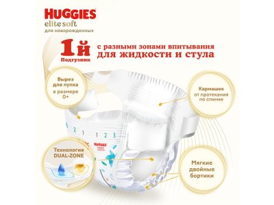 Подгузники Huggies Elite Soft 0 (0-3,5 кг) для новорожденных, 50 шт. 1-00229458_5