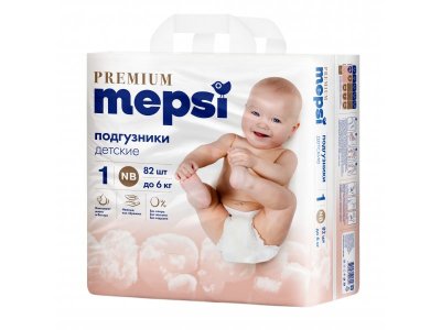 Подгузники Mepsi Premium размер NB до 6 кг, 82 шт 1-00464261_20