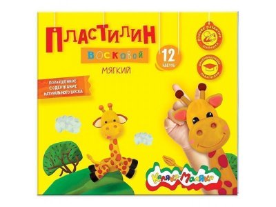 Пластилин восковой Каляка-Маляка, 12 цветов, 180гр в ассорт. 100485989