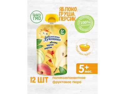 Пюре Бабушкино Лукошко Ассорти Яблоко/груша/персик, 90 г пауч 1-00207026_4