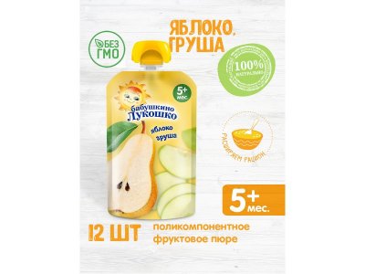 Пюре Бабушкино Лукошко груша и яблоко, 90 г пауч 1-00170371_4