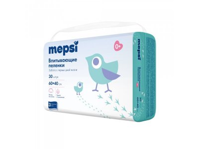 Пеленки детские Mepsi одноразовые впитывающие 60*40, 30шт. 100485732
