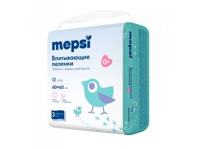 Пеленки детские Mepsi одноразовые впитывающие 60*60, 12шт.  1-00485733_2